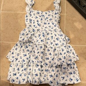 SHEIN Blue Floral Tiered Kids Dress